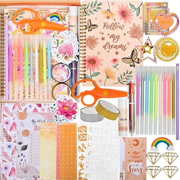 Grils Scrapbook Kits - DIY Journal Set, Journaling Art Crafts Kit for Tween & Teen Girls,Yellow Girls Stationery Set, Scrapbook & Diary Supplies Set