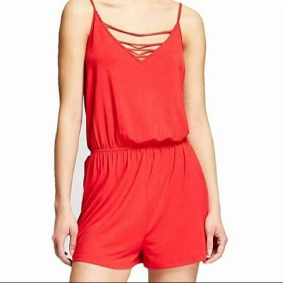 Mossimo Supply Co. Women's Strappy V-Neck Romper - Cupid Red - (Large)