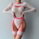 thumbnail image 3 of Conjunto de lencería sexy de tres piezas con mono de tirantes y manga larga con cubierta transparente de malla elástica de estilo europeo y americano, 3 of 6