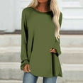 thumbnail image 2 of AherBiu Hauts à Manches Longues pour Femmes Coupe Ample Décontractée Col Rond Tuniques Automne T-Shirts Unis, 2 of 5