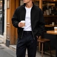 thumbnail image 2 of MXALUOB Men's Bomber Jackets Stand Collar Lightweight Ribbed Tops Elastic Cuff Regular Fit Zip Up Casual Jacket Winter Stylish Daily Wear, 2 of 6