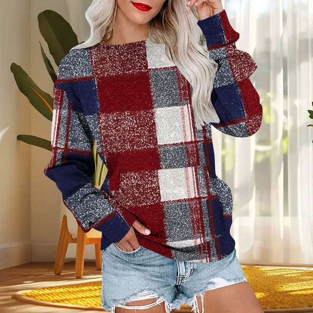 Ailaofu Womens Casual Crewneck Sweatshirt Long Sleeve Tops Cute Pullover Loose Fit