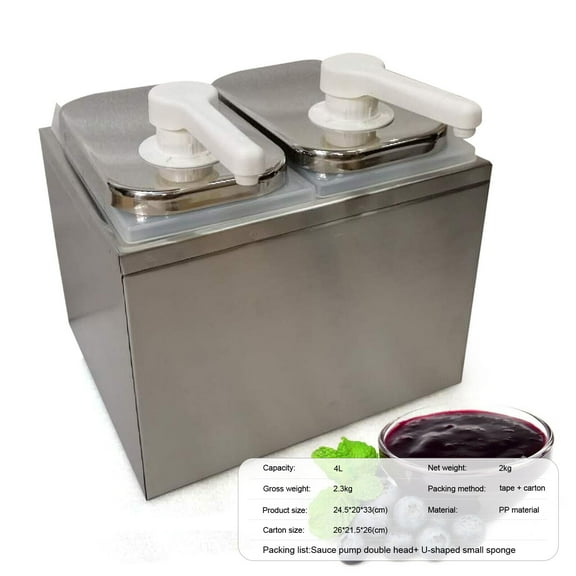 4L Sauce Pump Dispenser, Squeeze Condiment Dispensing Stainless Steel Condiment Pump Station  Removable Tanks 1/2/3/4 Head