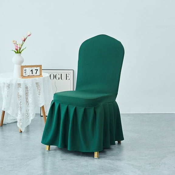 Decor Washable & Fitted Slipcovers for Dining Room Chairs, Stretch Spandex Dining Chair Covers with Skirt –dark green