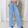thumbnail image 2 of felwors Women's Sequin Palazzo Pants with Drawstring Waist Wide Leg Trousers for Casual Wear and Party Outfits（Blue， L）, 2 of 8