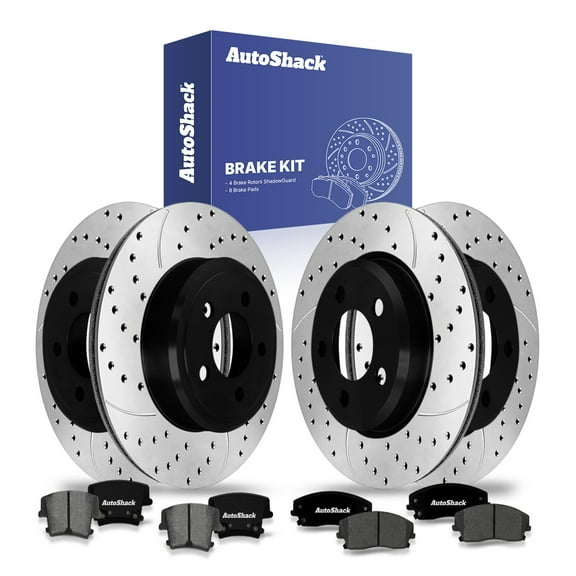 AutoShack Front Vented & Rear Vented Drilled & Slotted E-Coated Brake Rotors   Ceramic Pads 12-PC Brake Kit Replacement for 2006-2011 Dodge Charger 2014-2016 Chrysler 300 ShadowGuard