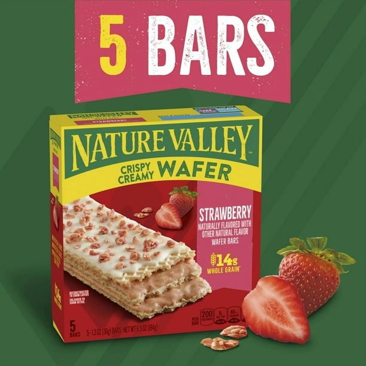 Nature Valley Strawberry Crispy Creamy Wafer Bars, Made with Whole Grain, 5 Bars, 6.5 oz Box - Pack of 3