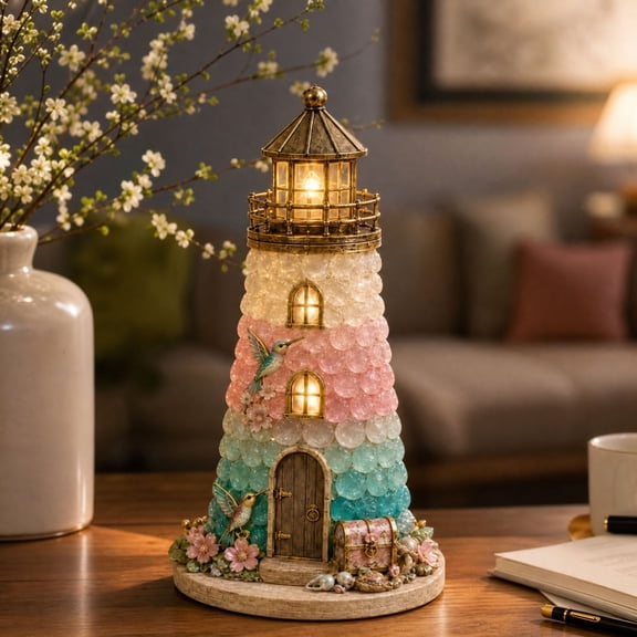 Beginner-Friendly DIY Lighted Sea Glass-Style Lighthouse Kit,DIY Sea Glass Lighthouse Kit Collection with Pieces & Guide,Adults Craft Kit,Handmade Ocean Beach Decor for Craft Lovers