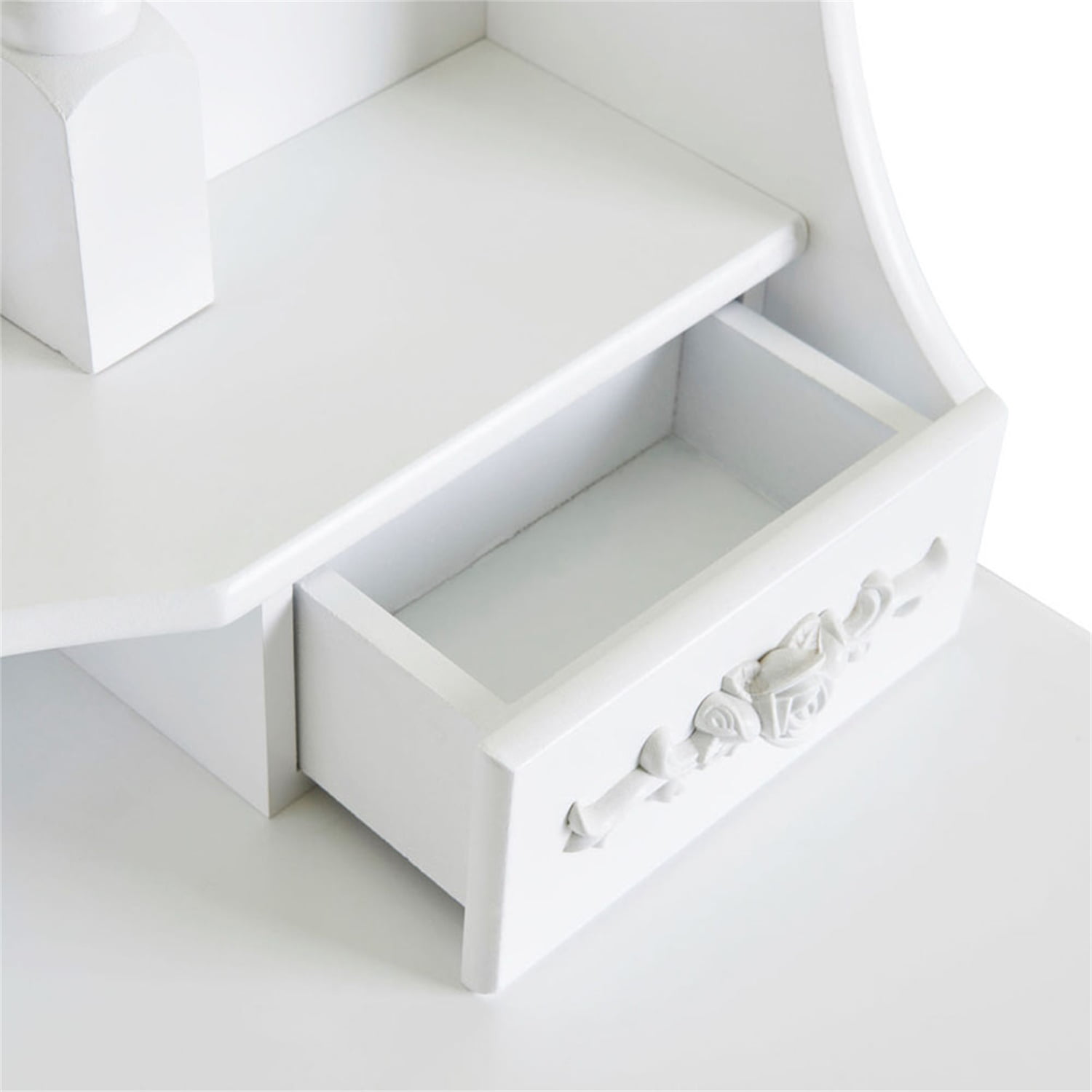 Kadyn Modern Concise 4-Drawer 360-Degree Rotation Removable Mirror Dresser, Vanity Table Set, Makeup Vanity Desk for Bedroom, White
