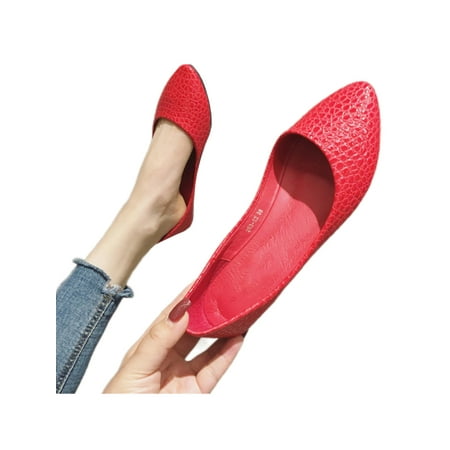 

Colisha Ladies Loafers Slip On Flat Shoes Comfort Flats Walking Classic Boat Shoe Non-slip Ballet Red 4.5