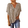 thumbnail image 1 of ABPHQTO Blusa de manga ancha con cuello en V y muesca de leopardo para mujer, 1 of 5