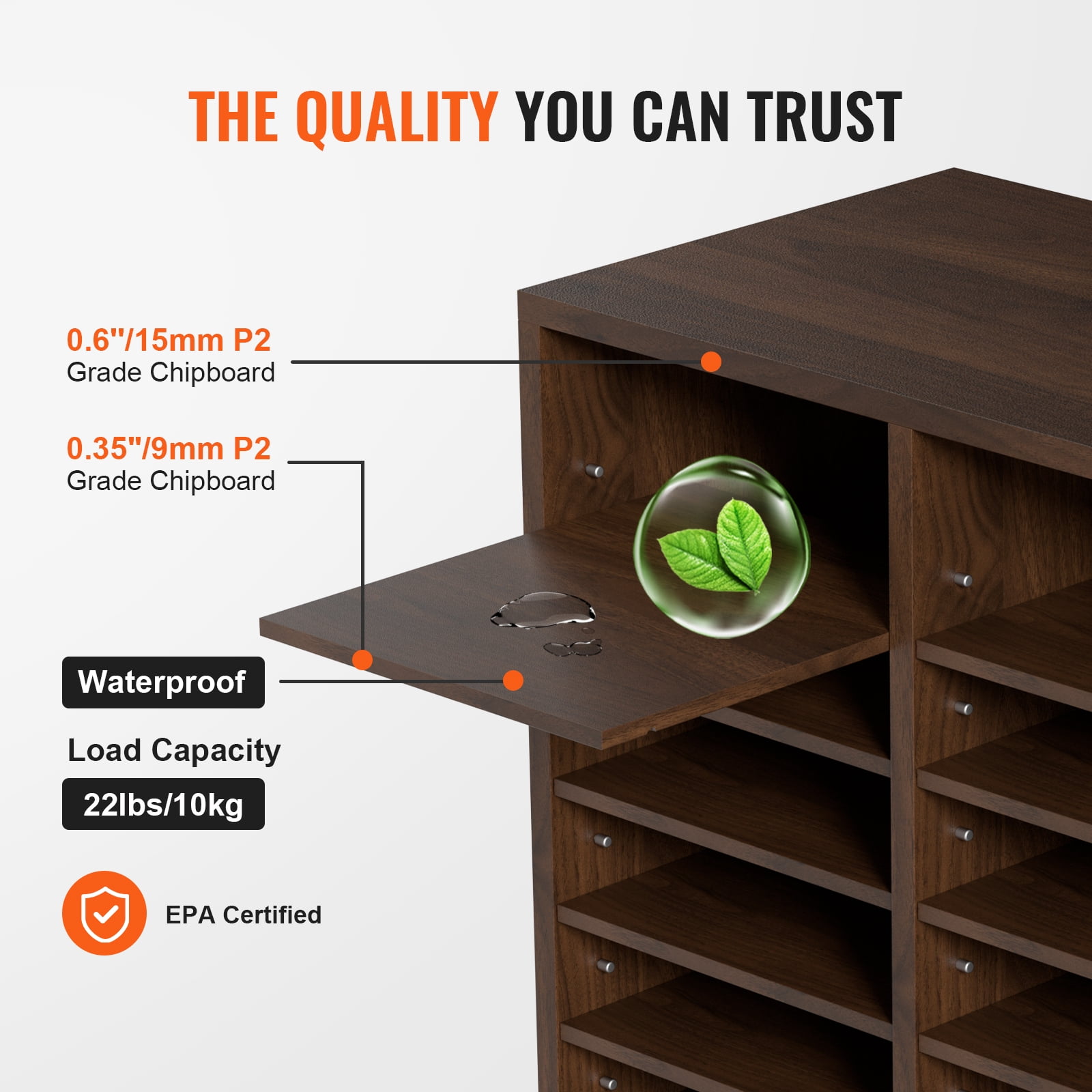 KFFKFF Document Storage Units, 36 Slots Office Post Box with Customizable Racks, Wooden Document Organizer Measuring 39.3x12x26.8 inches, Ideal for Office,Mailroom Arrangement,EPA Certified in Brown