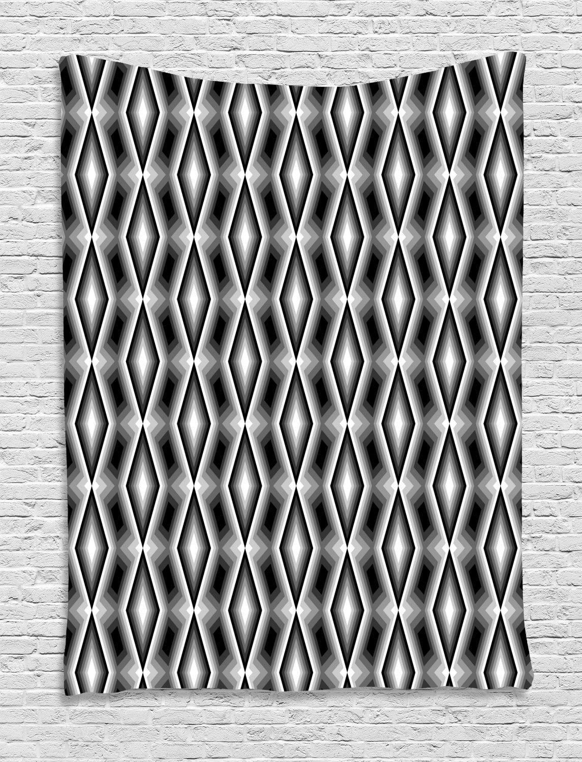 Abstract Tapestry, Diamond Pattern Monochrome Rhombus Shapes in