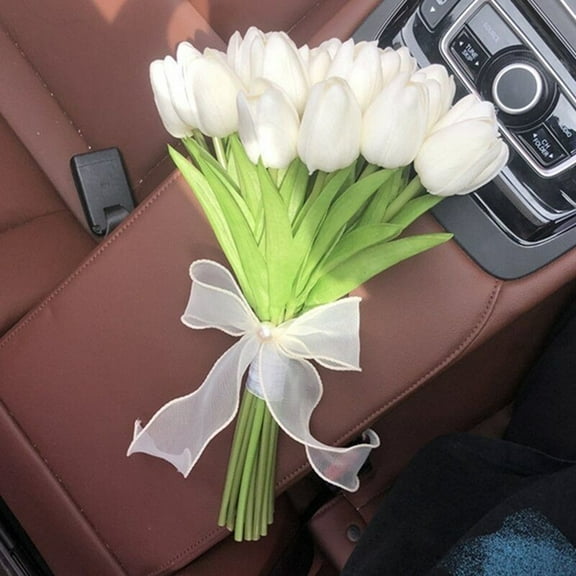 Artificial Tulip Flowers, Bouquet, 15 Artificial Tulip Flowers, Valentine'S Day Gift A,1 * Hand holding flowers,White