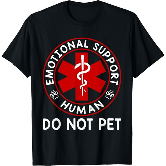 Emotional Support Human Do Not Pet Service Dog Humor Animal T-ShirtMen's and women's gift, black and white T-shirt, size: Extra large S-4XL