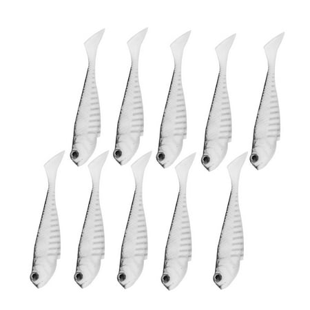 10pcs Fihsing Lures Lifelike Soft Baits 3D Eyes Fishing Swimbaits (Black&White)