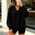 thumbnail image 3 of Taqqpue Women V Neck Pullover Tops Solid Color Oversize Blouse Shirts Loose Fit Keep Warm Plus Size Swweatshirt Tops for Women, 3 of 7