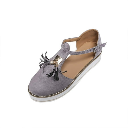 

EQWLJWE Sandals Women 2022 Espadrille Wedge Round Toe Closed Toe Side Empty Baotou Hollow Double Buckle Platform Sandals Summer Casual Outdoor Shoes