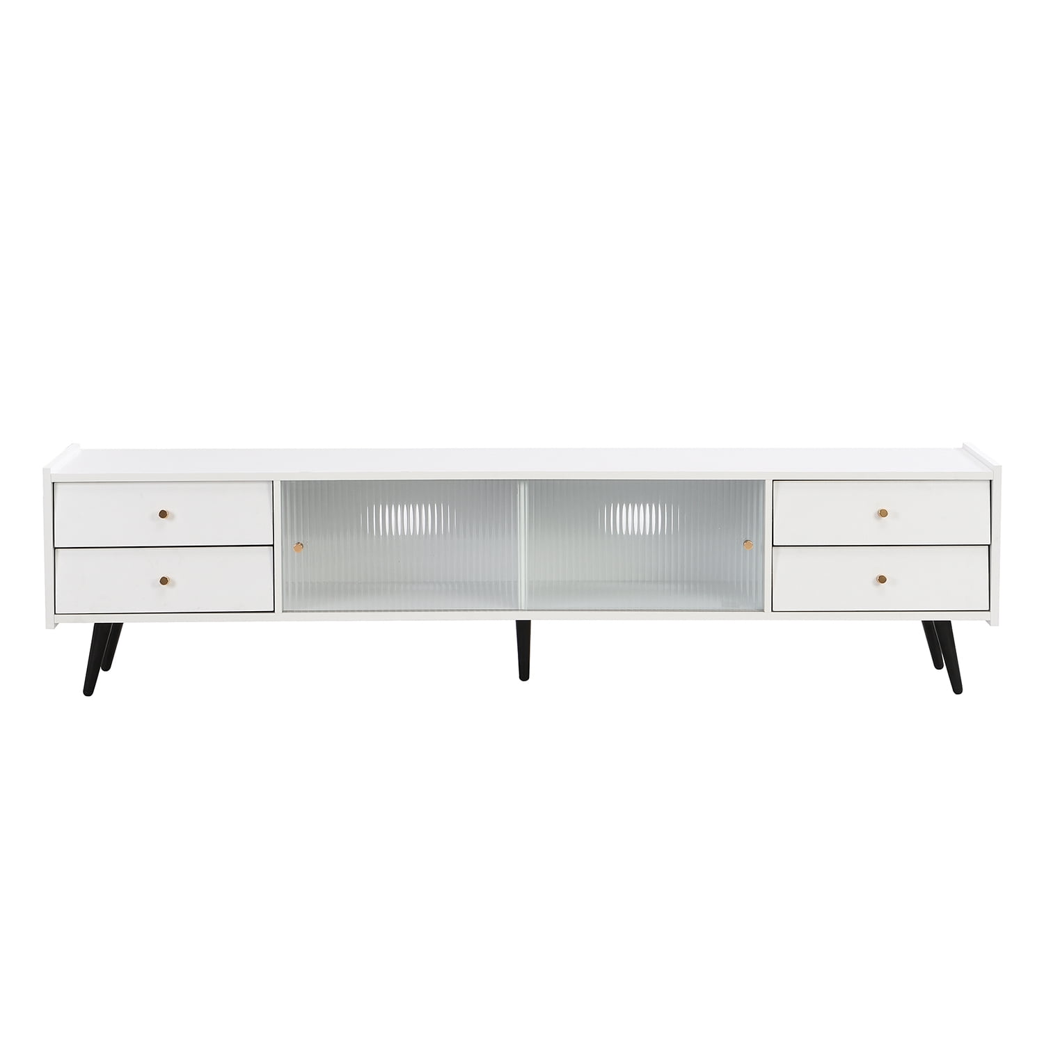Kadyn MDF TV Stand, Entertainment Center TV Console with Sliding Fluted Glass Doors for TVs Up to 70", White