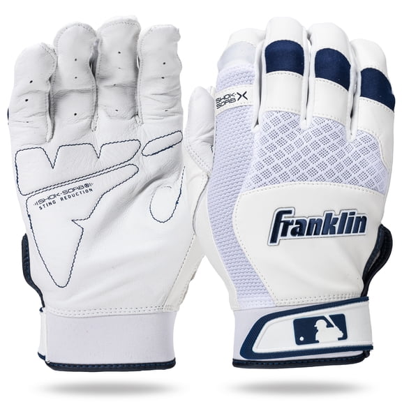 Franklin Sports MLB Baseball Batting Gloves - Shok-Sorb X - White Navy Chrome - Adult Small