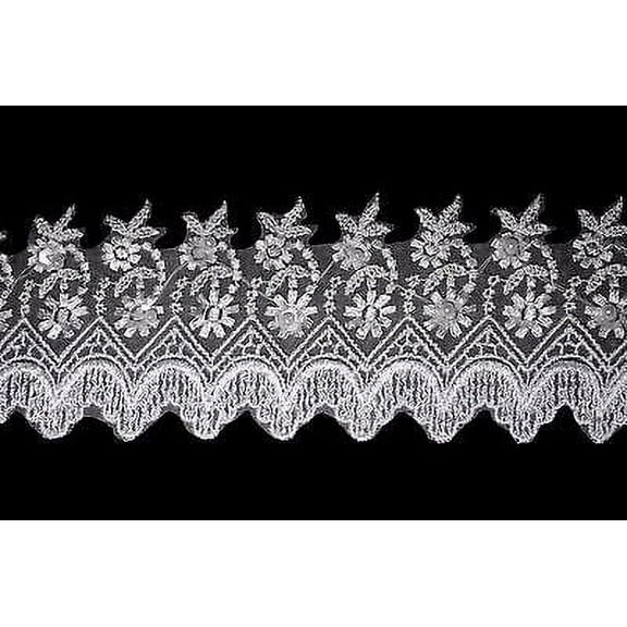 Lily 3" White Sheer Organza Bridal Beaded Floral Embroidery Lace by Yardage