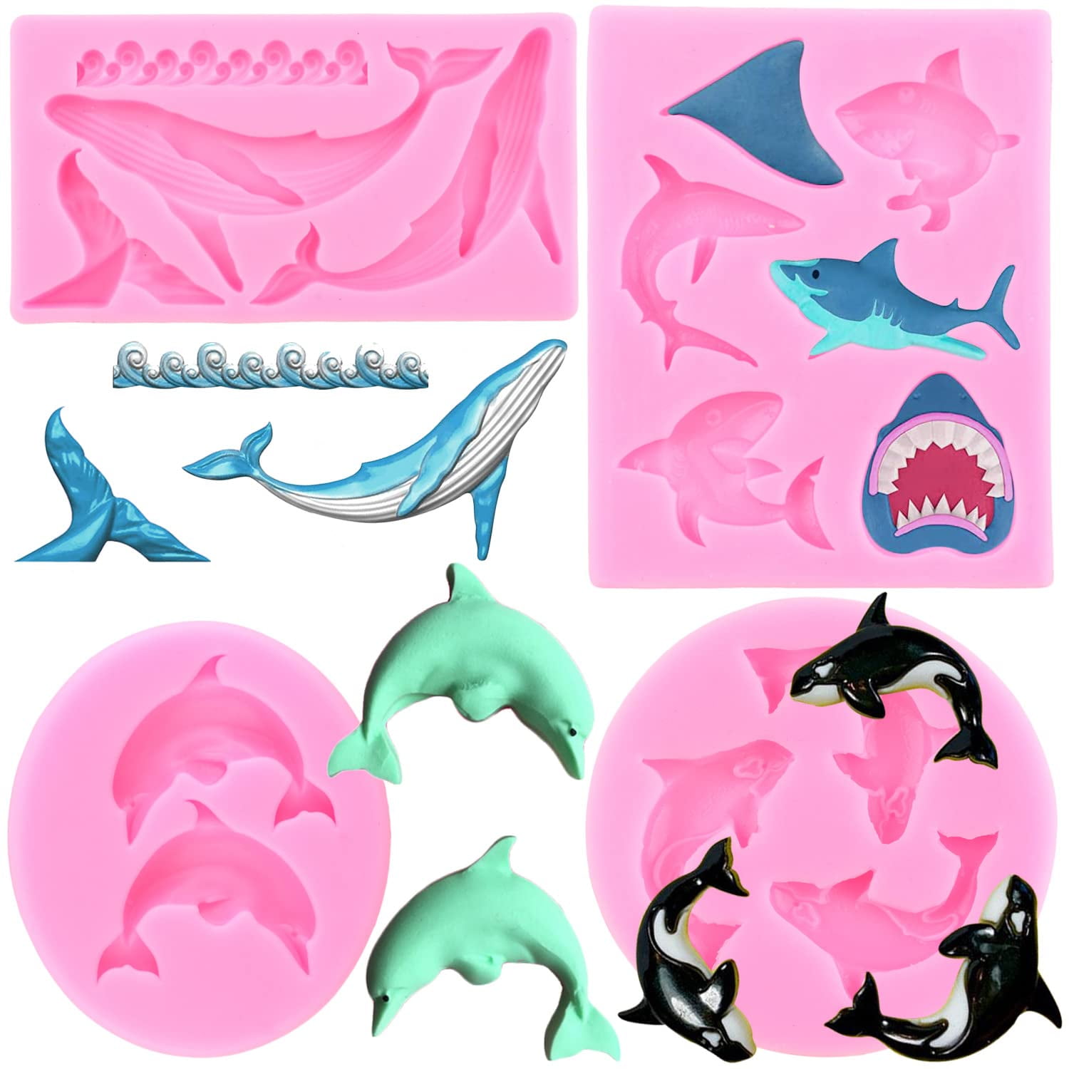 Webake 8 Inch Silicone bear dolphin octopus shark worms Gummy Chocolate  Molds