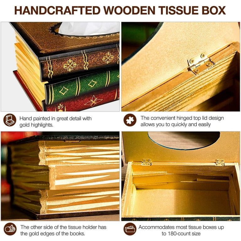  Crafted Classical Retro Wooden Antique Book Tissue Box