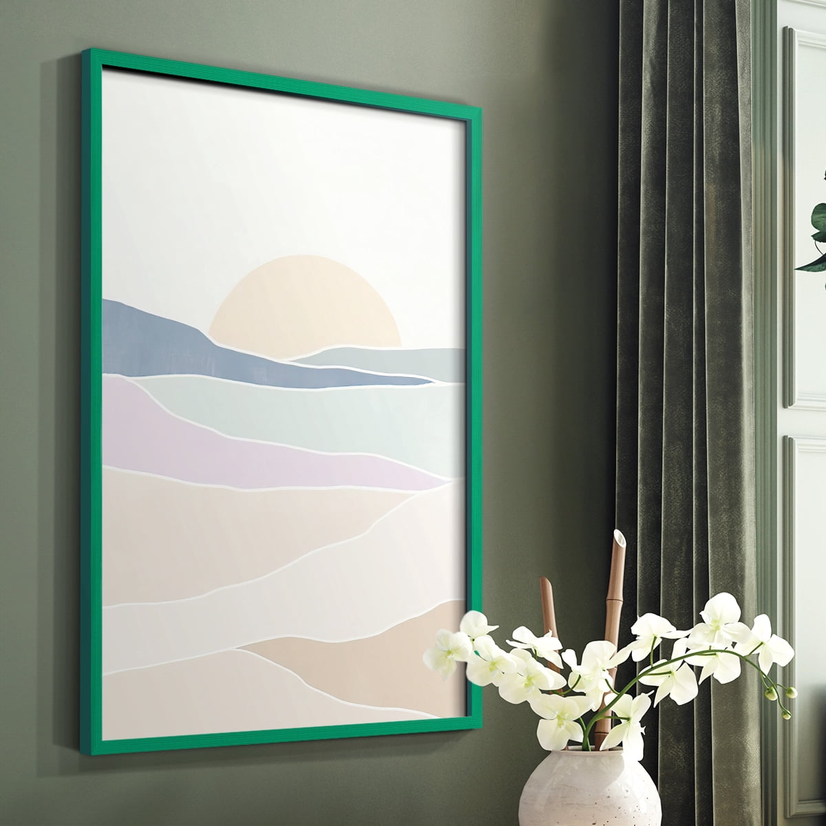 Wave Tableau II Framed Print in Green Solid Wood 8 x 10 Framed Print
