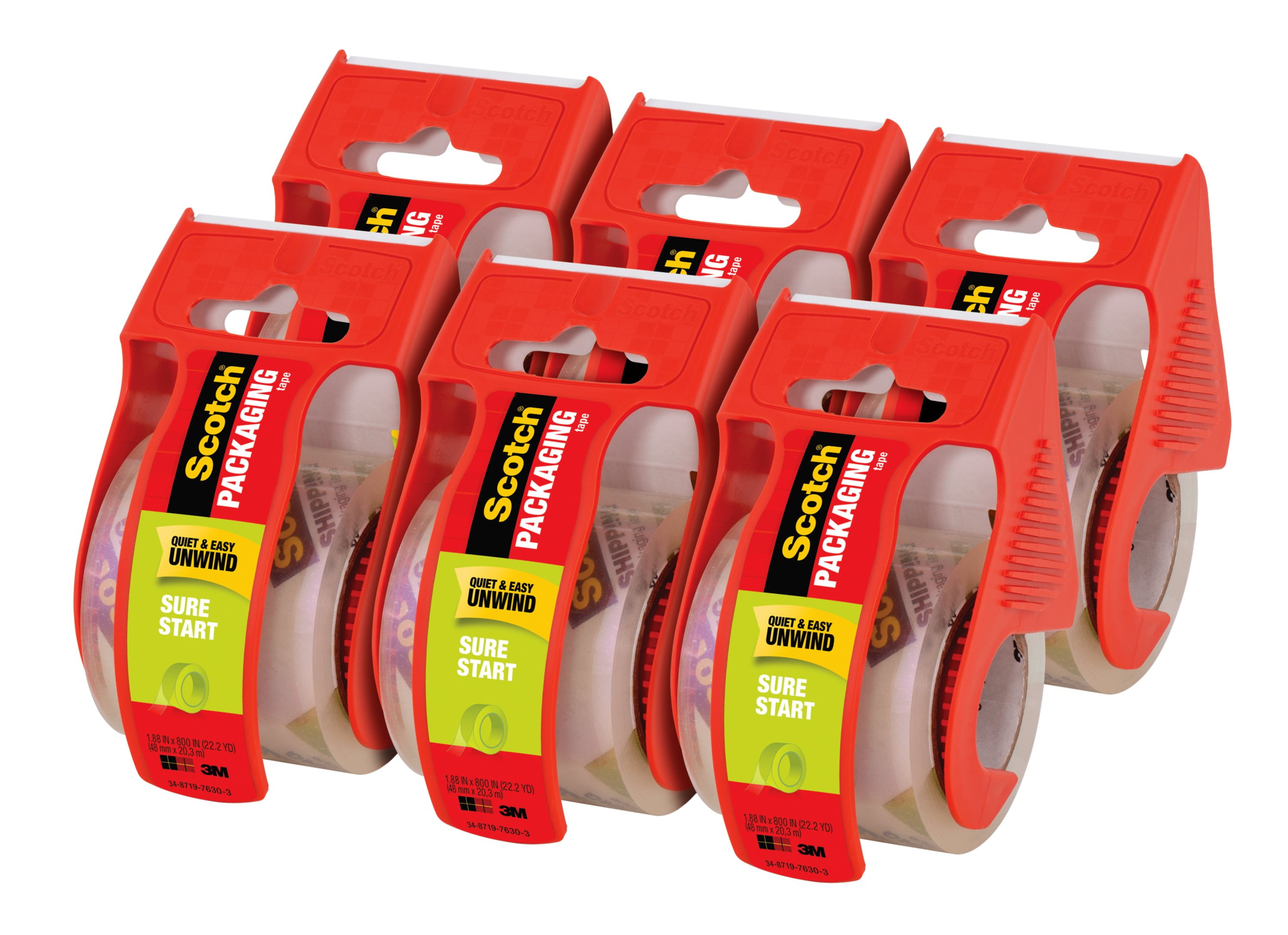 Scotch Sure Start Shipping Tape Dispenser, Clear 1.88" x 800", 6