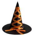 thumbnail image 2 of Halloween Witch Hat with Decorative Ribbon,Black Velvet,Wizard Hat,Cosplay Accessories,Dress Up Prop Orange, 2 of 4