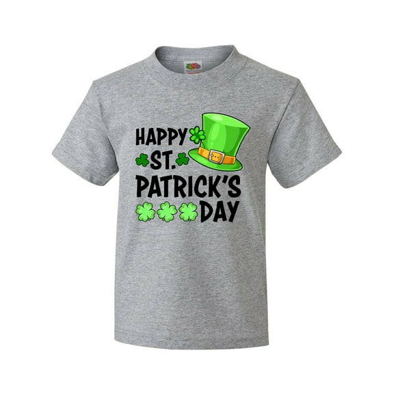 Inktastic Happy St. Patrick's Day Green Hat and Clovers Youth T-Shirt