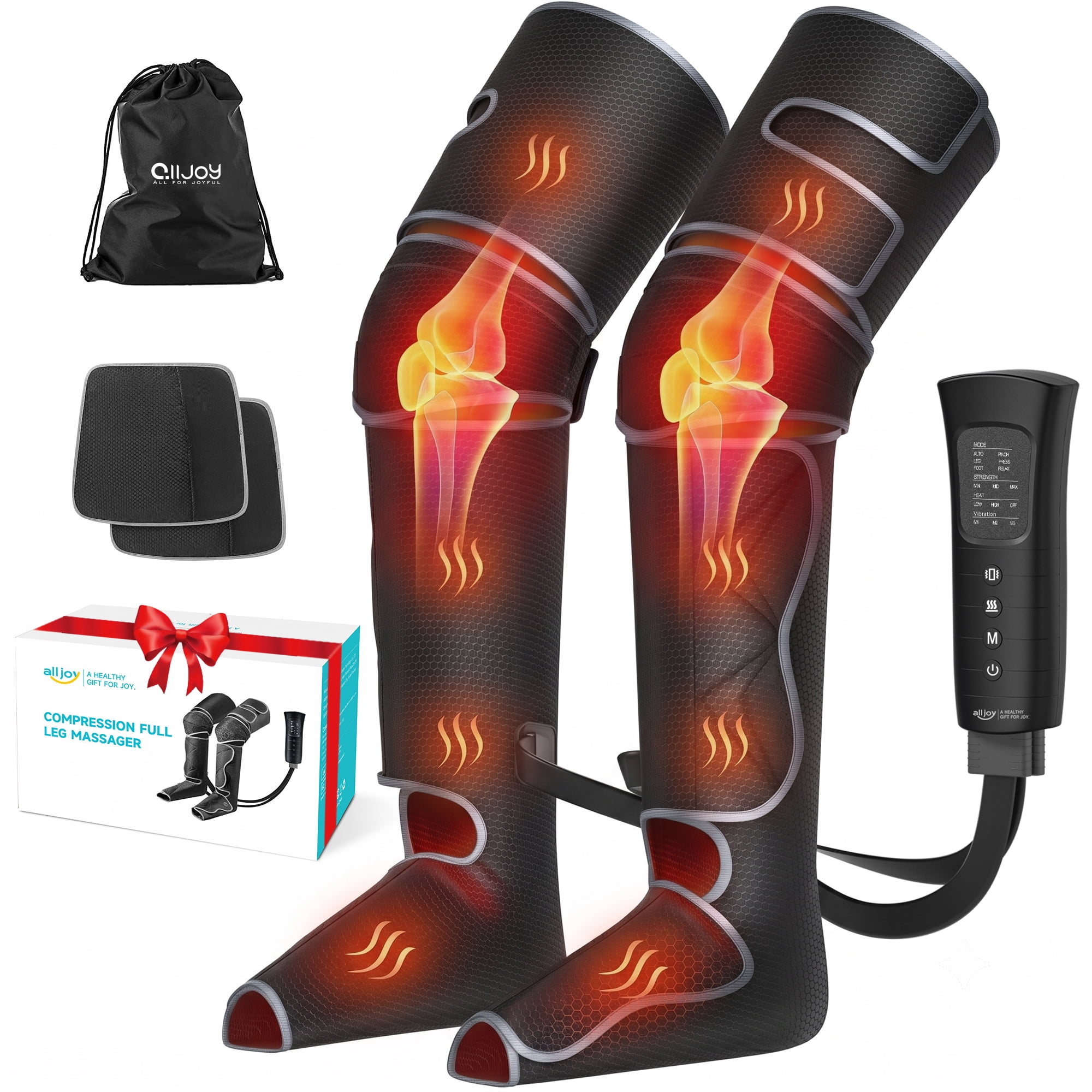 ALLJOY Leg Massager, Leg Air Compression Massager for Circulation and Pain Relief,2 Heat Levels Foot/Knee Massager,6 Modes with Memory Function Controller, Full Leg Massager, Gift for Women Men