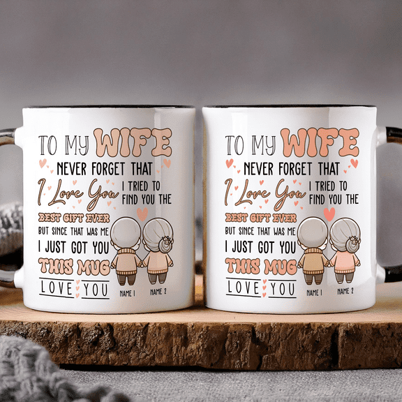 Lotusprinthandmade Personalized To My Wife Black Accent Mug (11oz) (Made In US), love message mug, anniversary mug for wife