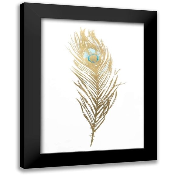 Harper, Ethan 11x14 Black Modern Framed Museum Art Print Titled - Gold Foil Feather II with Hand Color