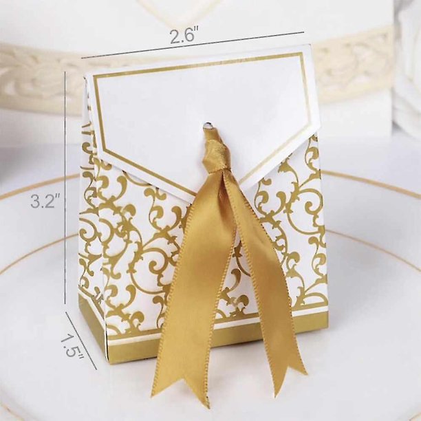 con cintas de regalo, bolsa de dulces, caja de pastel, decoración de fiesta, dorado, 50 piezas