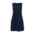 thumbnail image 4 of Levmjia Women's Sleeveless Dress Casual Solid Color Round Neck A Line Dress with Pockets Button Detail Loose Fit Shift Dress for Women Daily Summer Vacation, 4 of 5
