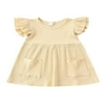 thumbnail image 1 of Kid Baby Girls Dress Solid Ruffles Sleeve Pocket Knee Length A-Line Dress, 1 of 6