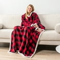 thumbnail image 2 of PAVILIA Sherpa Fleece Blanket with Sleeves Women Men Adult, Wearable Blanket Warm Soft Plush Thick, Snuggle Pocket Sleeved TV Throw Wrap, Cozy Idea Mom Wife, Checkered Red, 2 of 9