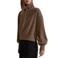 thumbnail image 4 of XFLWAM Women's Casual Half Zip Sweatshirts Long Sleeve Solid Color Cropped Pullover Jackets Fall Solid Color Coats Brown S, 4 of 8