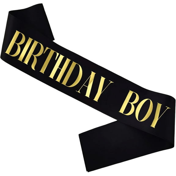 1 pcs Birthday Boy Sash, Gold Foil Black Birthday Sash for Boy's 10th 13th 16th 18th 21st Fun Birthday Party Gifts Favors Decorations