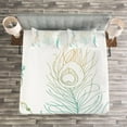 thumbnail image 3 of Ambesonne White Quilted Bedspread Set 3 Pcs, Feather Peacock Vintage, King Size, Mint Green Yellow, 3 of 3