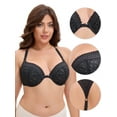 thumbnail image 3 of Unique Bargains Women's Lace Front Closure Push Up Underwire Bras Black 42 B, 3 of 6