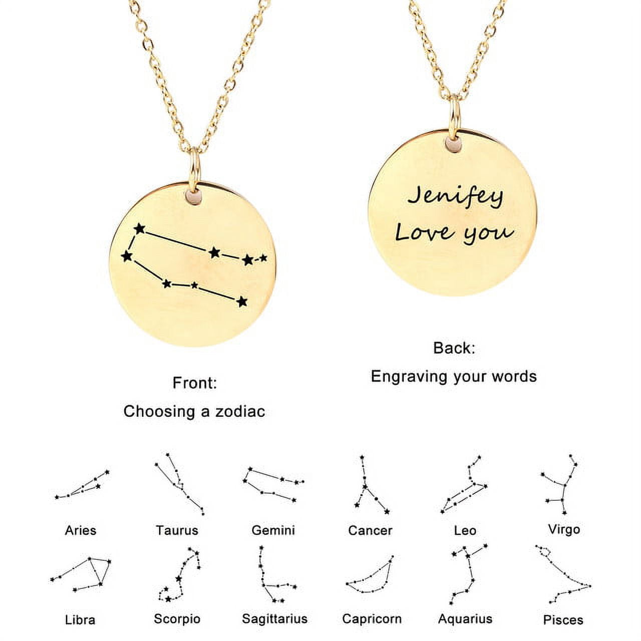 Zodiac Jewelry - Horoscope Constellation Necklace - Zodiac Birthday Gift with Back Can Engraved Name - Zodiac Gift for Girl
