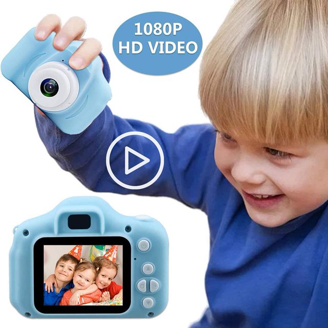 Mini cámara digital para niños para niños + lector de tarjetas USB con tarjeta TF de 32 GB (azul)