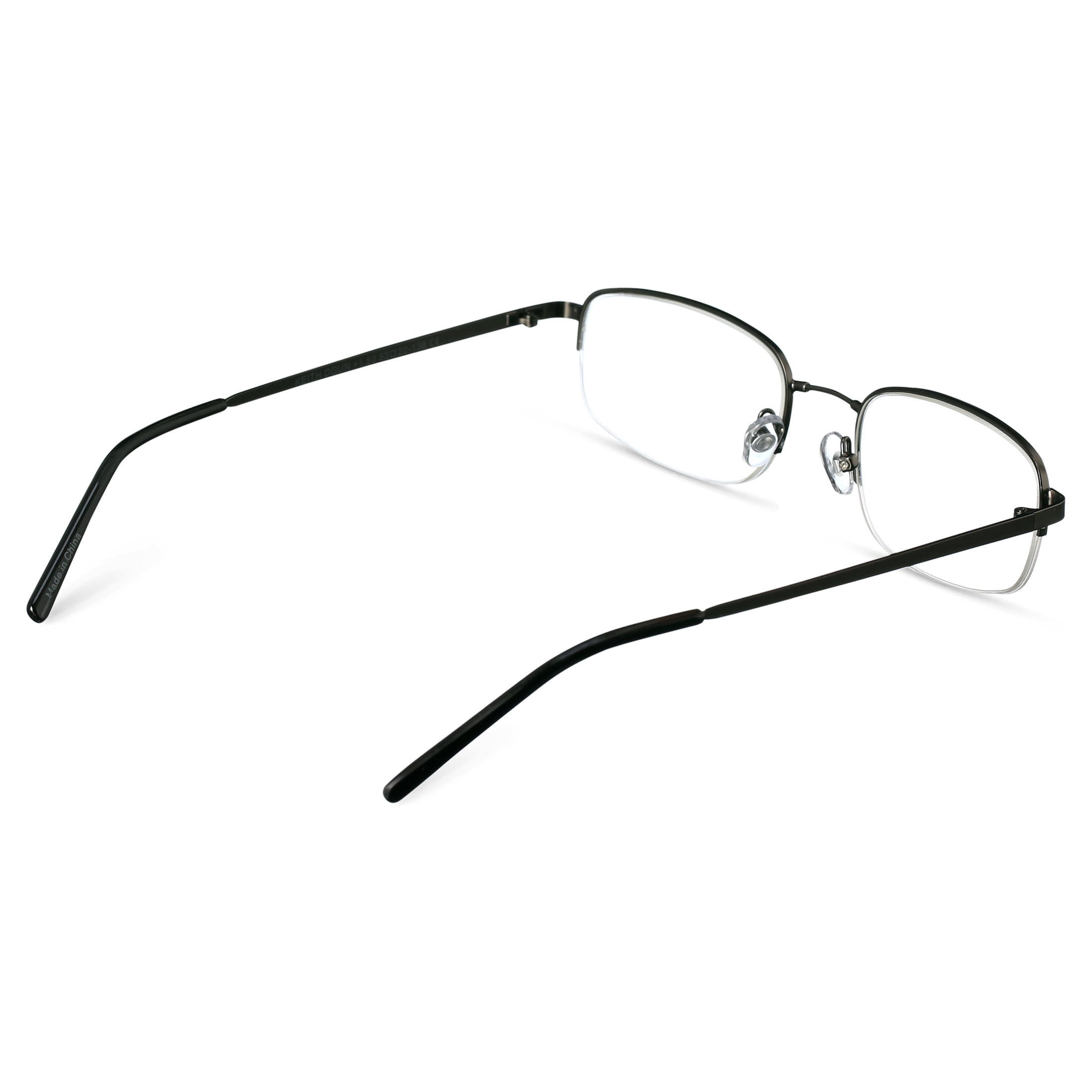 M+ Readers Memory Metal Keith +1.50 Rectangle Reading Glasses with Case, Dark Gunmetal