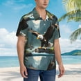 thumbnail image 3 of Bingfone Men's Short Sleeve Button Down Shirts Hawaiian Forest River Bald Eagle Printed Beach Shirt, 3 of 7