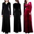thumbnail image 4 of Flmtop Robe Maxi Vintage pour Femmes Automne Manches Longues Col en V Plissé Velours Banquet Fête, 4 of 10