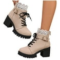 thumbnail image 6 of Wowcloth Women's Chunky Heel Ankle Boots – Versatile Eye-Catching Lace Paneled Round Toe with Comfortable Elevating Platform Sole for Everyday Autumn Winter Style, 6 of 9