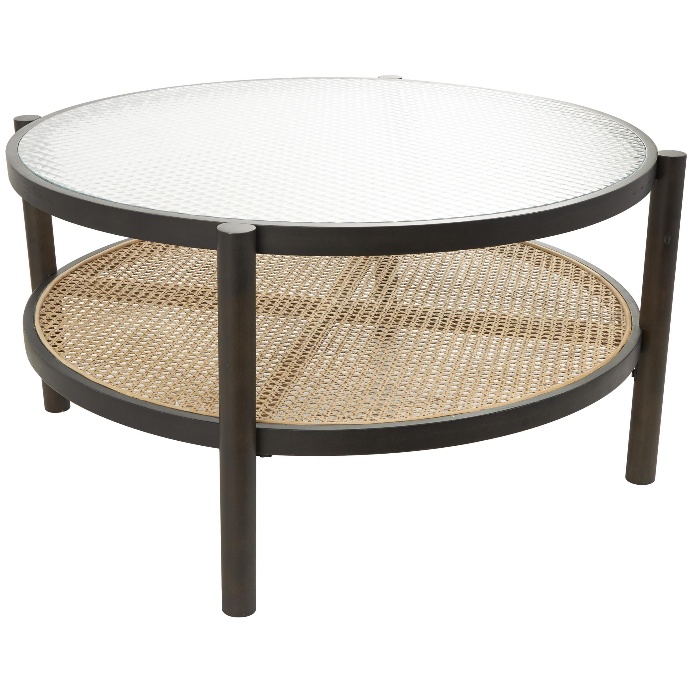 DecMode 34" x 17" Brown Rattan Coffee Table with Pressed Tempered Glass Top, 1-Piece