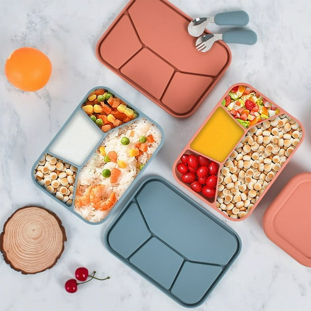 Caja Bento para adultos para el almuerzo a prueba de fugas - Caja de preparación de comidas de silicona con 4 compartimentos, apta para microondas y lavavajillas, azul o roja, 8,26x6,3x2,28 pulgadas